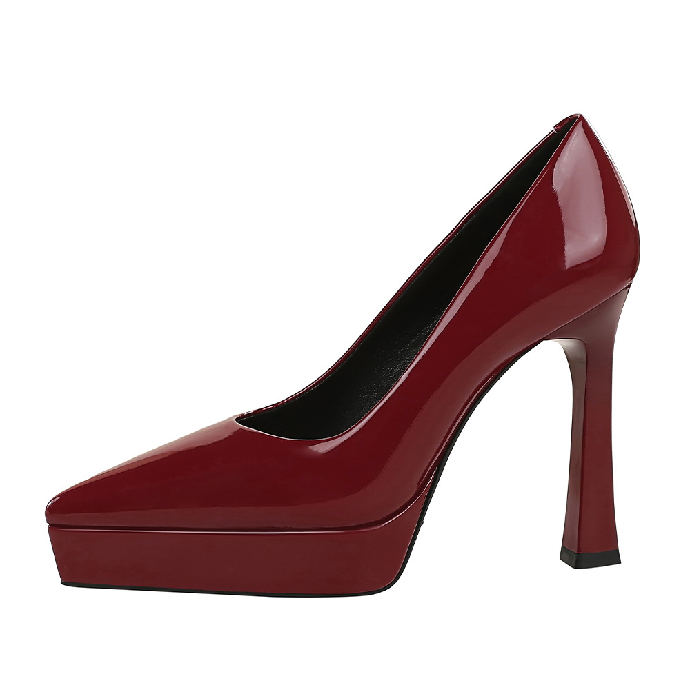 QITUMAUL Женские туфли на платформе с массивным каблуком Бордо, цвет Burgundy[Heel Height 12cm]
