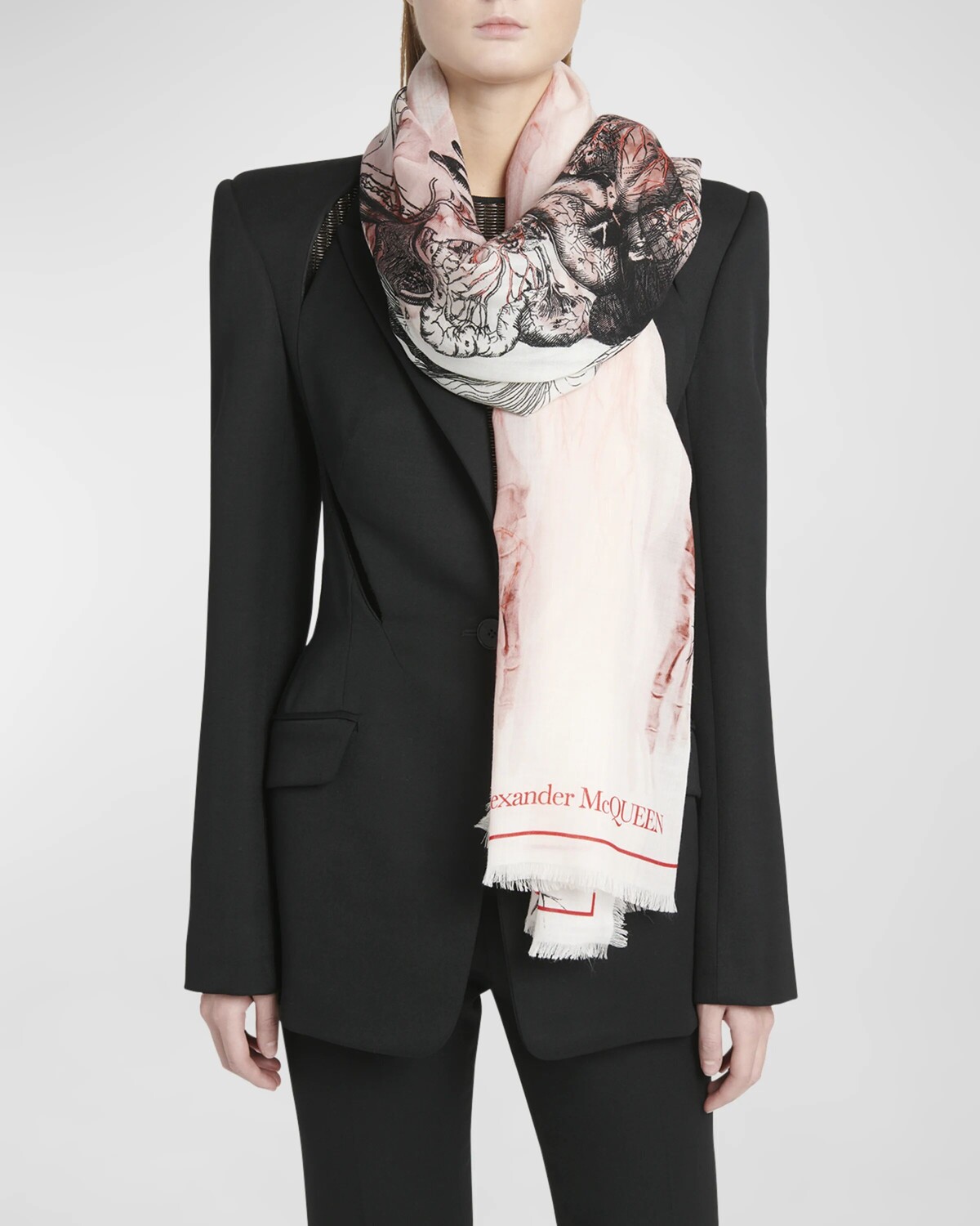 

Шерстяной шарф Skeleton Maiden Alexander McQueen, цвет Ivory Red