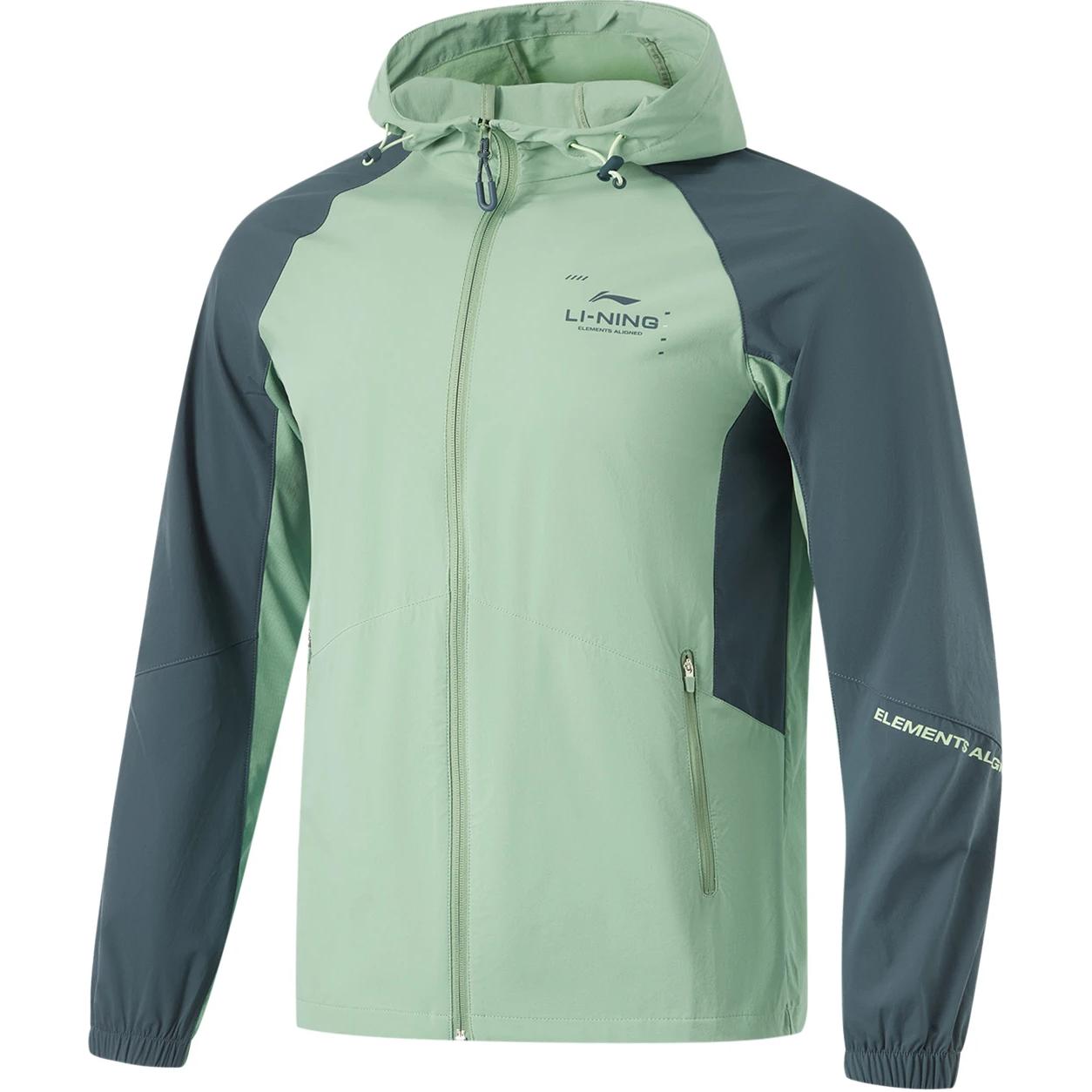 

LINING Фитнес-куртка мужская струящаяся зелёная с тёмным циановым, Ruo Bo Green/Snail Dark Cyan