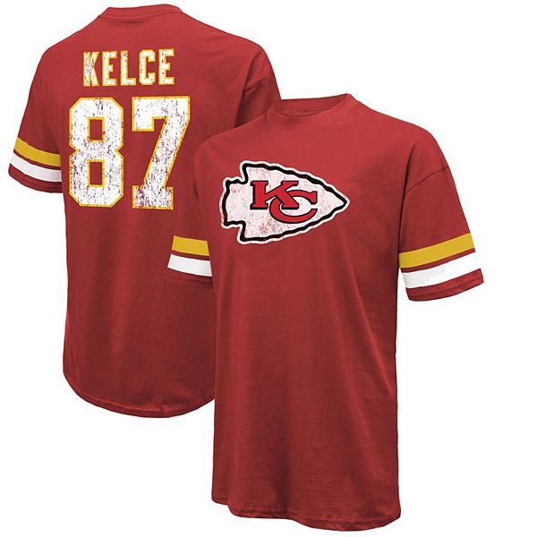 

Футболка oversize с именем и номером Трэвиса Келси, Kansas City Chiefs, красная Majestic