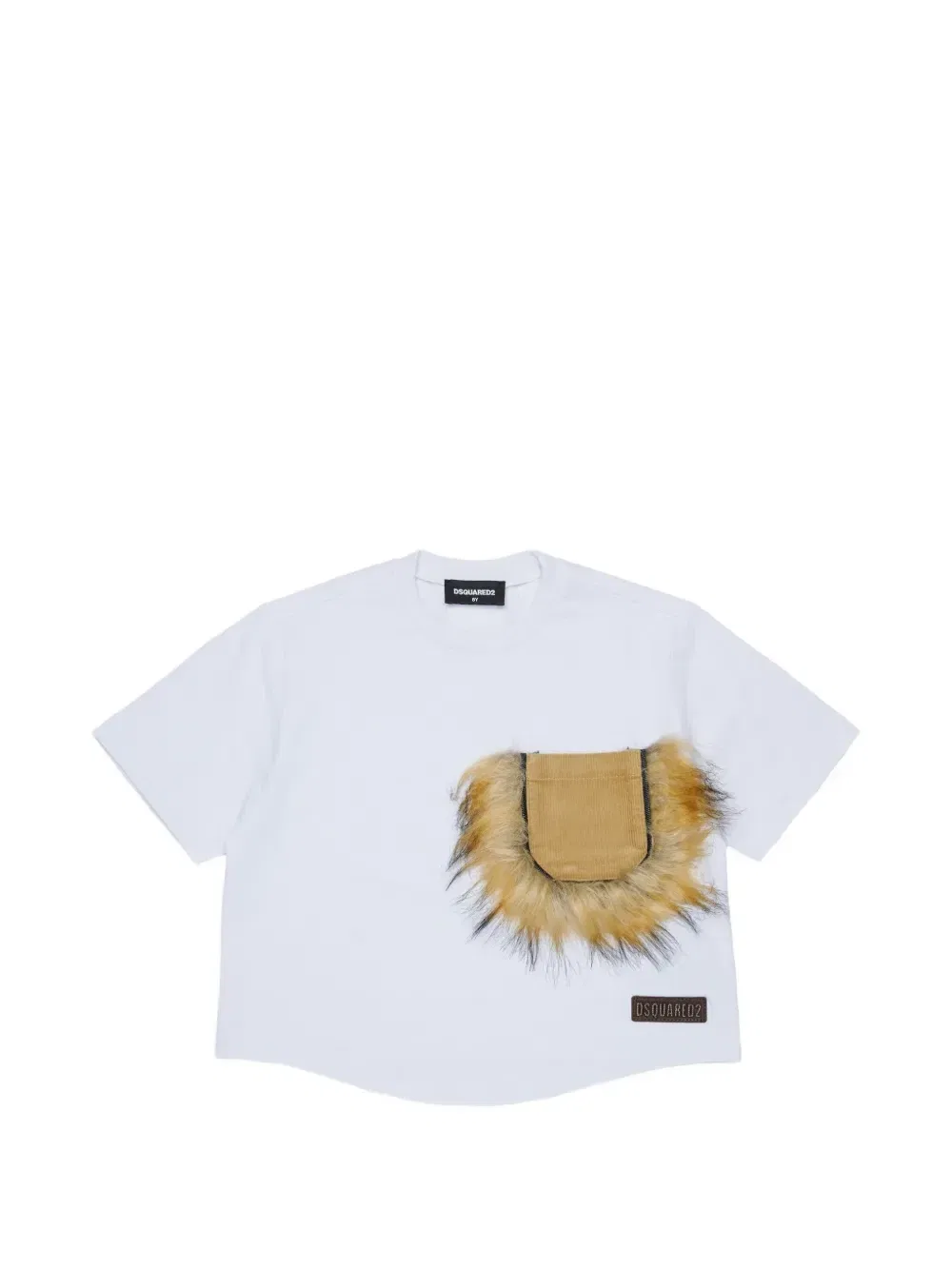 Футболка с карманом и искусственным мехом DSQUARED2 KIDS, белый