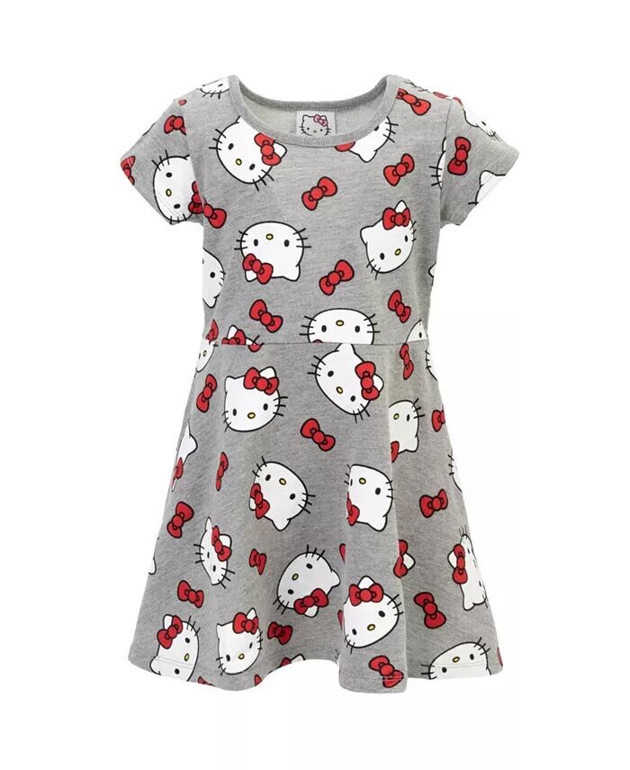 

Платье из французской махровой ткани для девочек Hello Kitty, серый