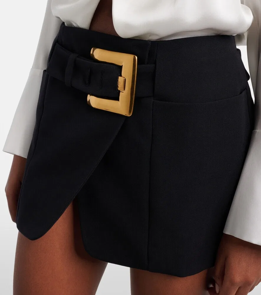 Мини-юбка Grain de Poudre из натуральной шерсти Balmain, черный — фото 4