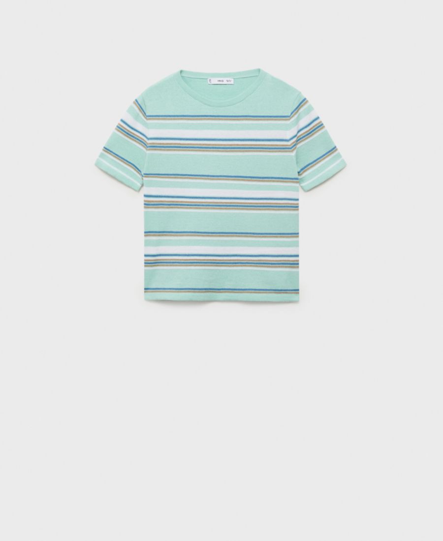 

Женский свитер с короткими рукавами и комбинированными полосками MANGO, Mint Green