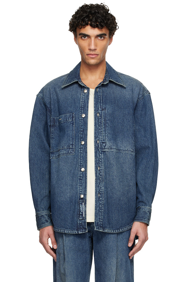 

Вельветовая джинсовая рубашка с логотипом на спине Wooyoungmi, синий