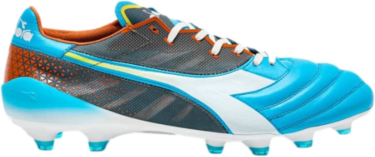 Футбольные бутсы Diadora Brasil Elite Veloce GR ITA LPX для мужчин, для твердого грунта - Сделано в Италии, сверхлегкие, из премиальной кожи, идеально подходят для твердого поля, синий/белый/оранжевый — фото 3