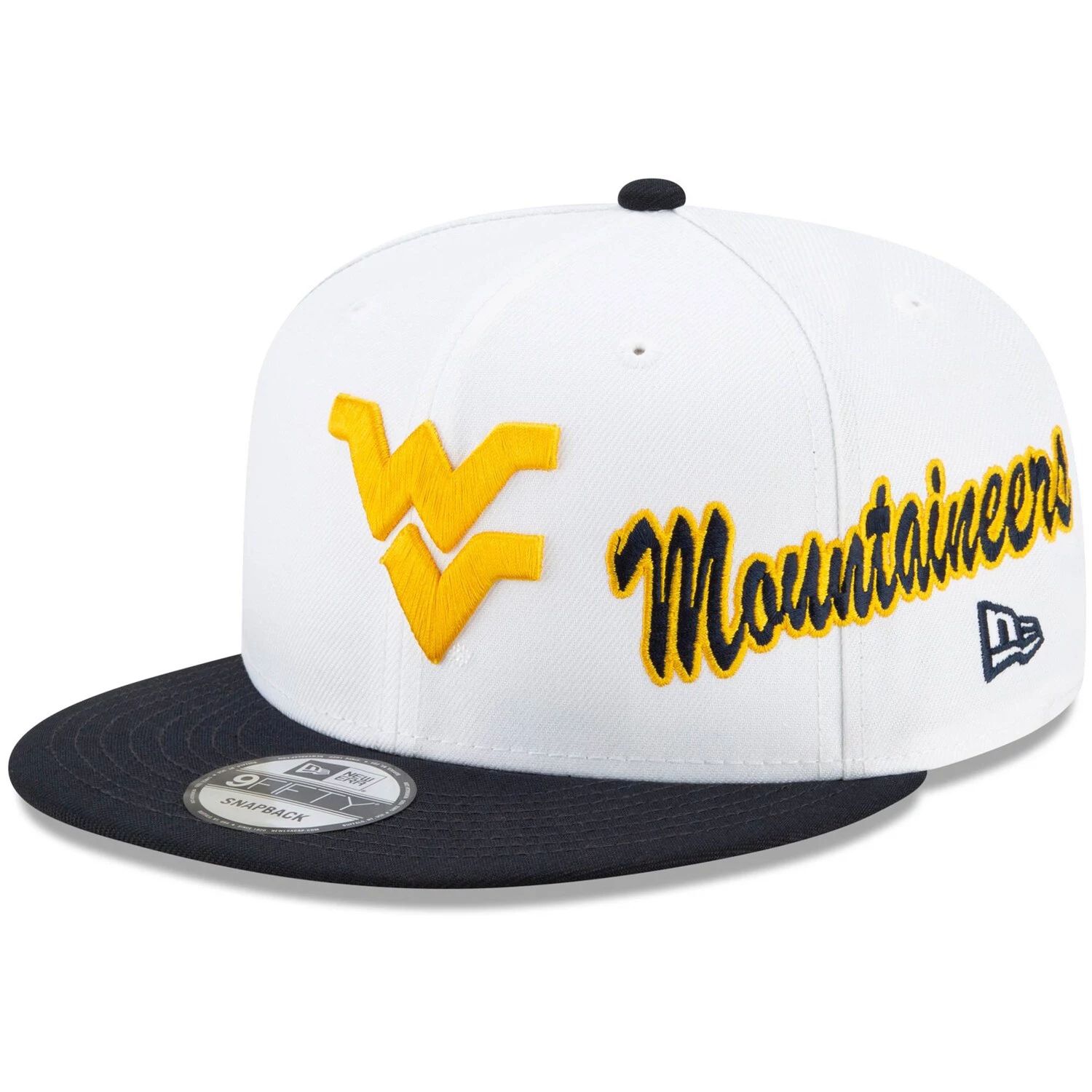 

Мужская двухцветная кепка New Era белого/темно-синего цвета с надписью West Virginia Mountaineers 9FIFTY Snapback