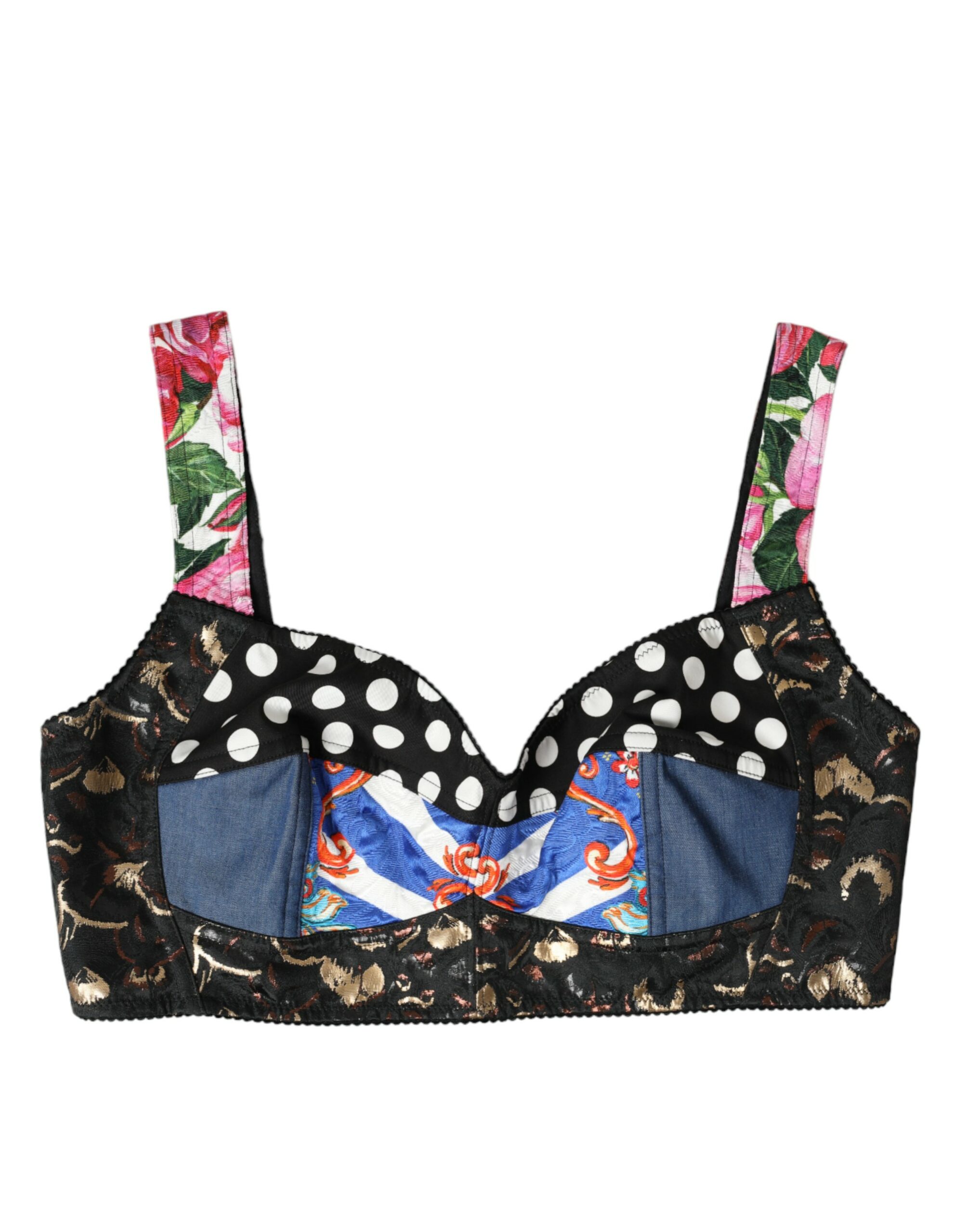 

Укороченный топ-бюстье с цветочным принтом и лоскутным принтом Dolce & Gabbana, мультиколор
