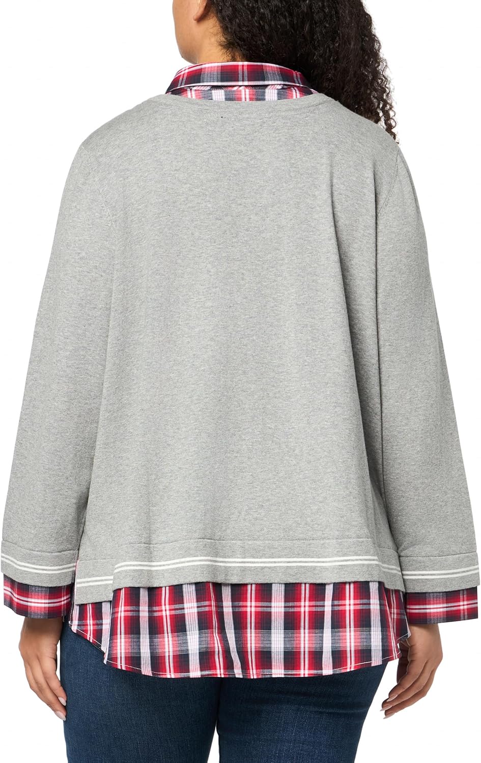 Женский клетчатый многослойный свитер Tommy Hilfiger, Medium Heather Grey Multi — фото 2