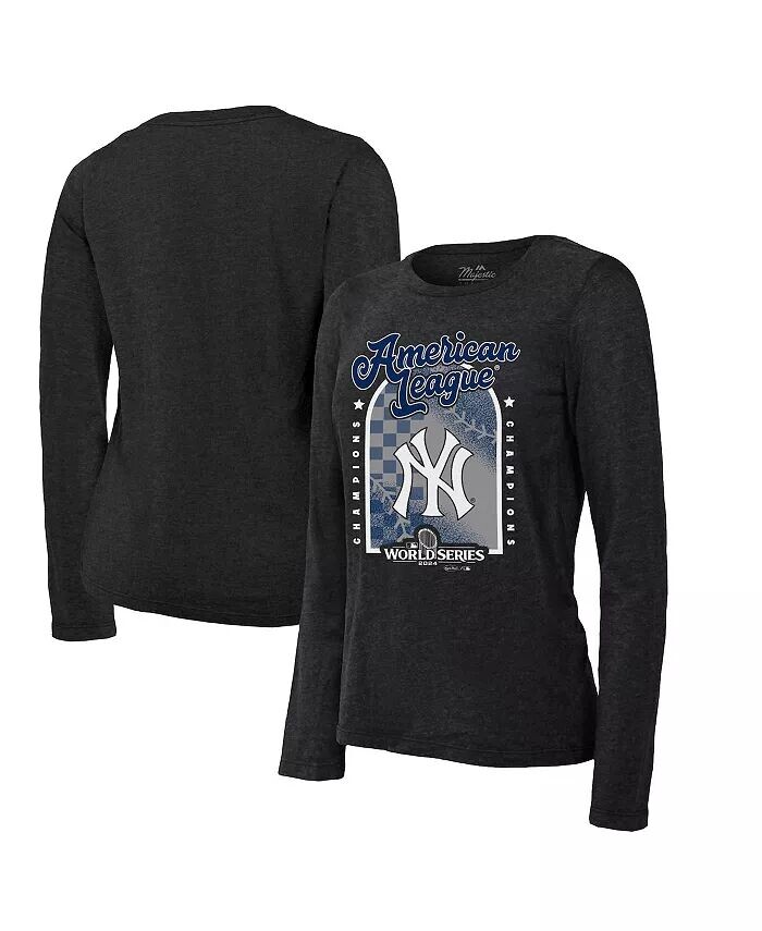 

Женская черная футболка New York Yankees 2024 American League Champions Tri-blend с длинным рукавом Fanatics