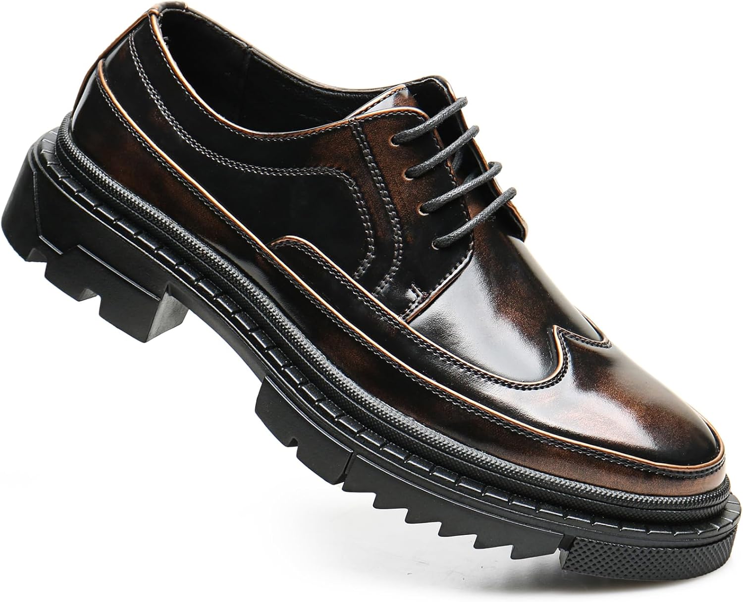 

Мужские лакированные оксфорды на платформе, классические туфли с шнуровкой, крыльями, массивной подошвой, противоскользящей, повседневные дерби Qeosnbx, коричневый