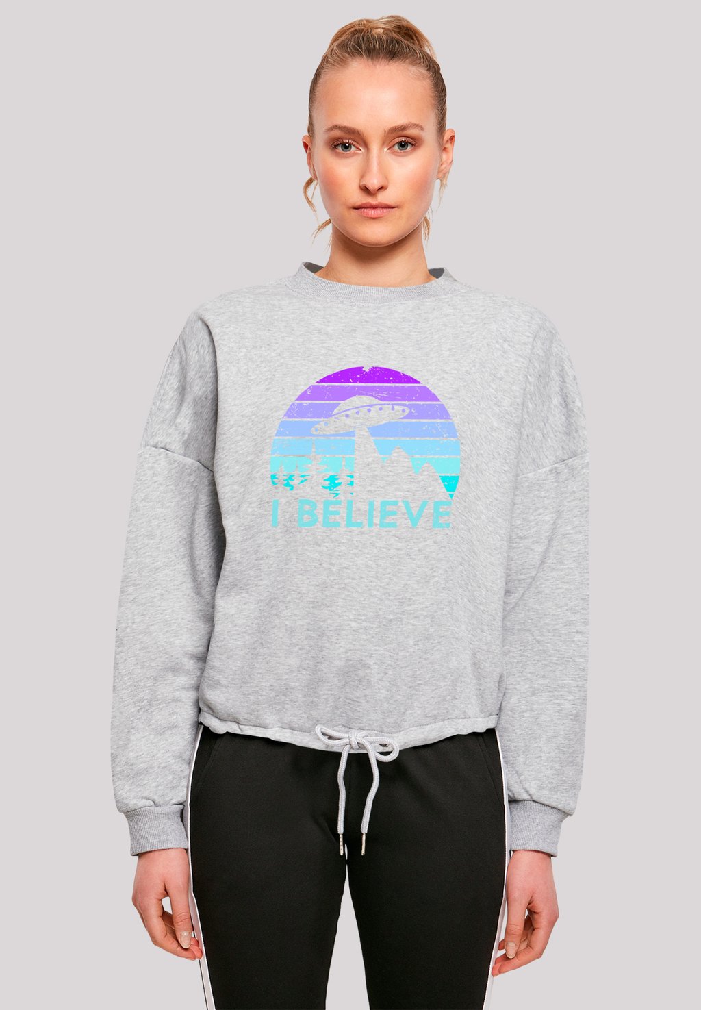 

Толстовка I BELIEVE ALIEN SPACECRAFT RETRO F4NT4STIC, серый