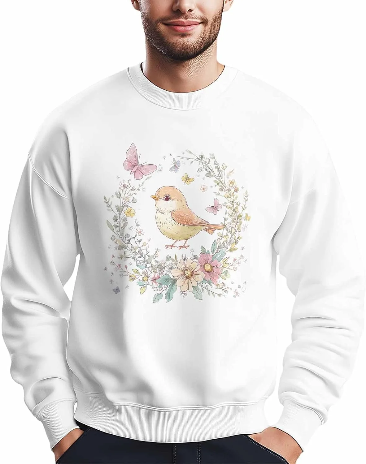 

Мужской свитшот с принтом "Bird Flower Butterfly Wreath" Winvebermior