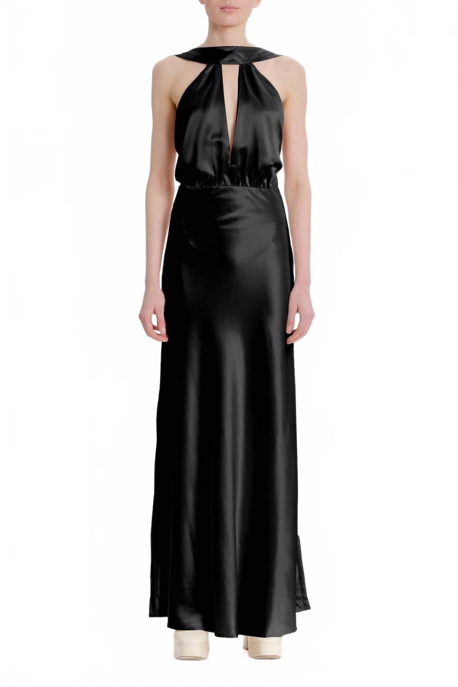 

SOMETHING NAVY Шелковистое платье с вырезом и бретелькой через шею, черного цвета