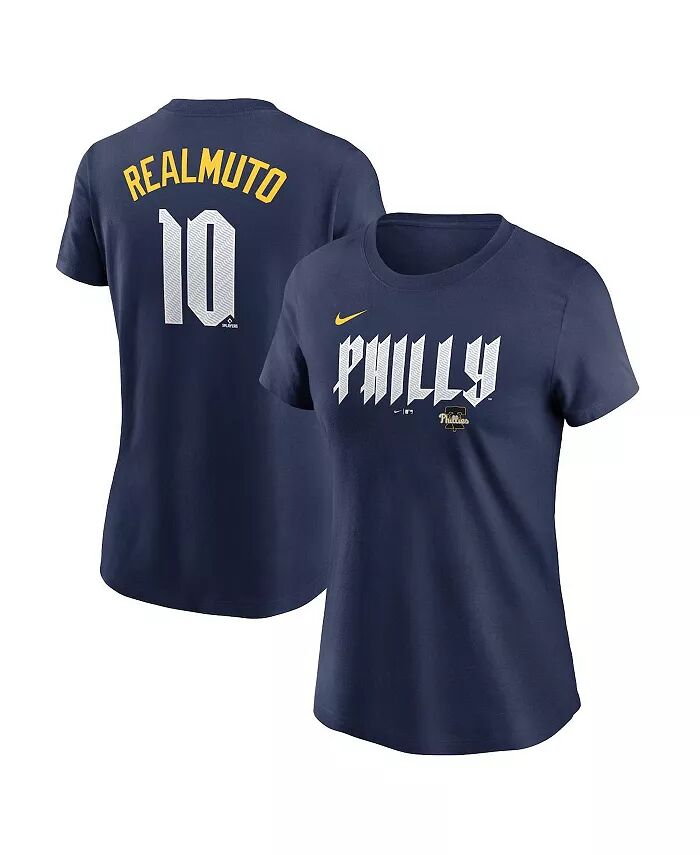 

Женская футболка JT Realmuto Navy Philadelphia Phillies 2024 City Connect Fuse с именем и номером игрока Nike