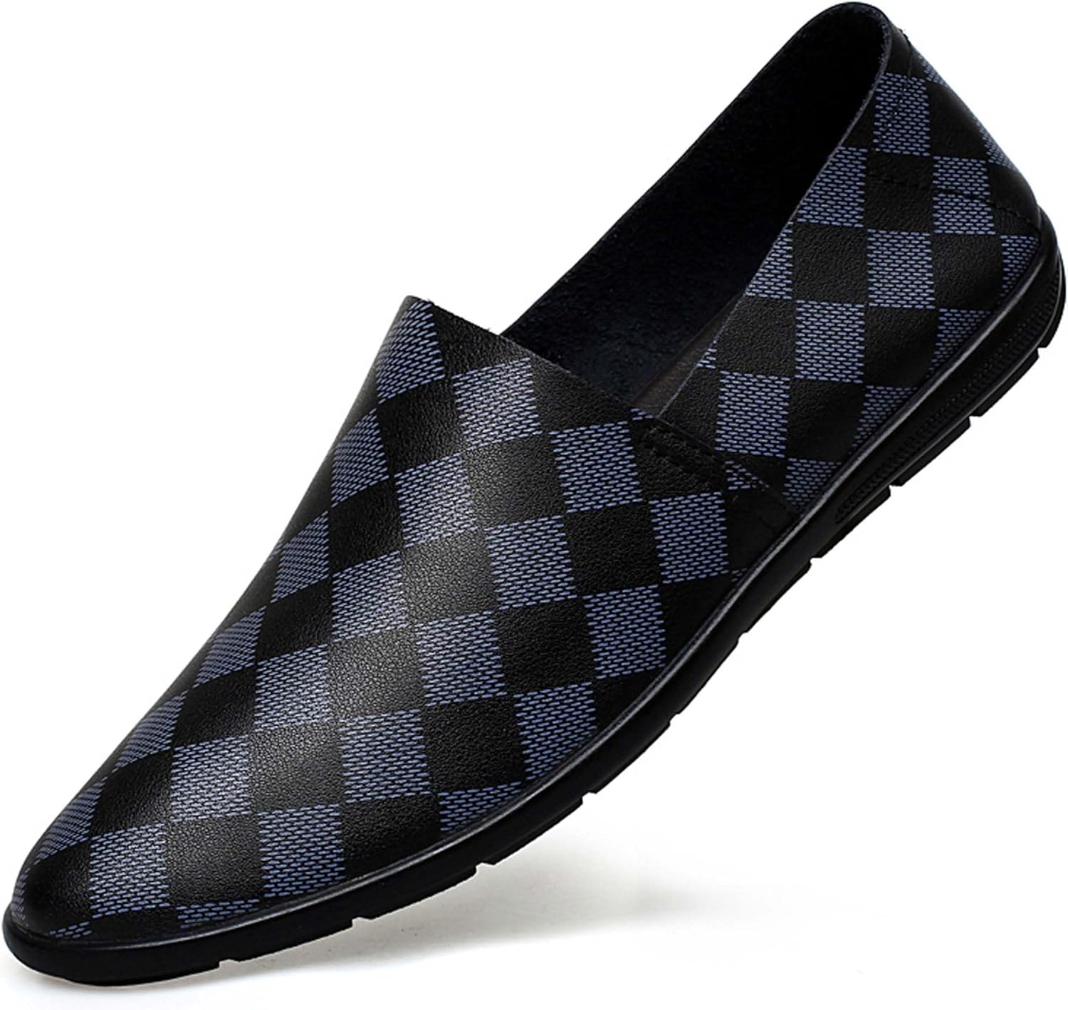 

Мужские премиальные кожаные лоферы, модные, с простой квадратной клеткой, плоские, повседневные кожаные туфли, легкие, мягкие, износостойкие, нескользящие, подходят для ношения в течение всего дня Vtiao, черный