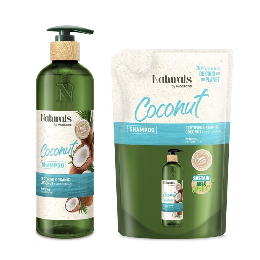 

Naturals by Watsons Naturals By Watsons True Natural Кокосовый шампунь 490 мл+450 мл (сменный блок), White