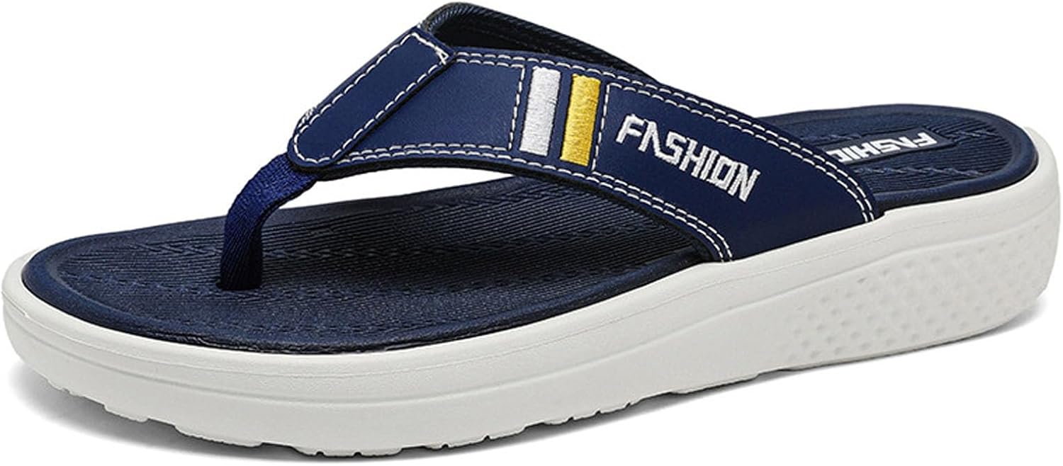 

Мужские шлепанцы на платформе с поддержкой свода стопы, повседневные скользящие горки, нескользящие легкие, мягкие плоские стринги из пены Eva, пляжные горки для повседневного использования Dfhaslkle, синий