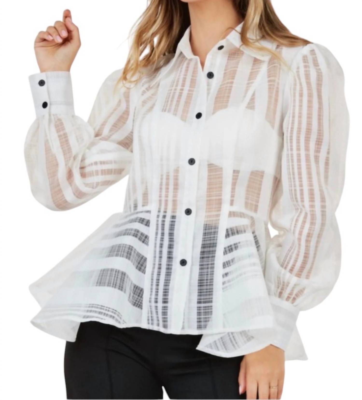 

Прозрачная блузка с длинными рукавами в цвете Off White CQ by CQ