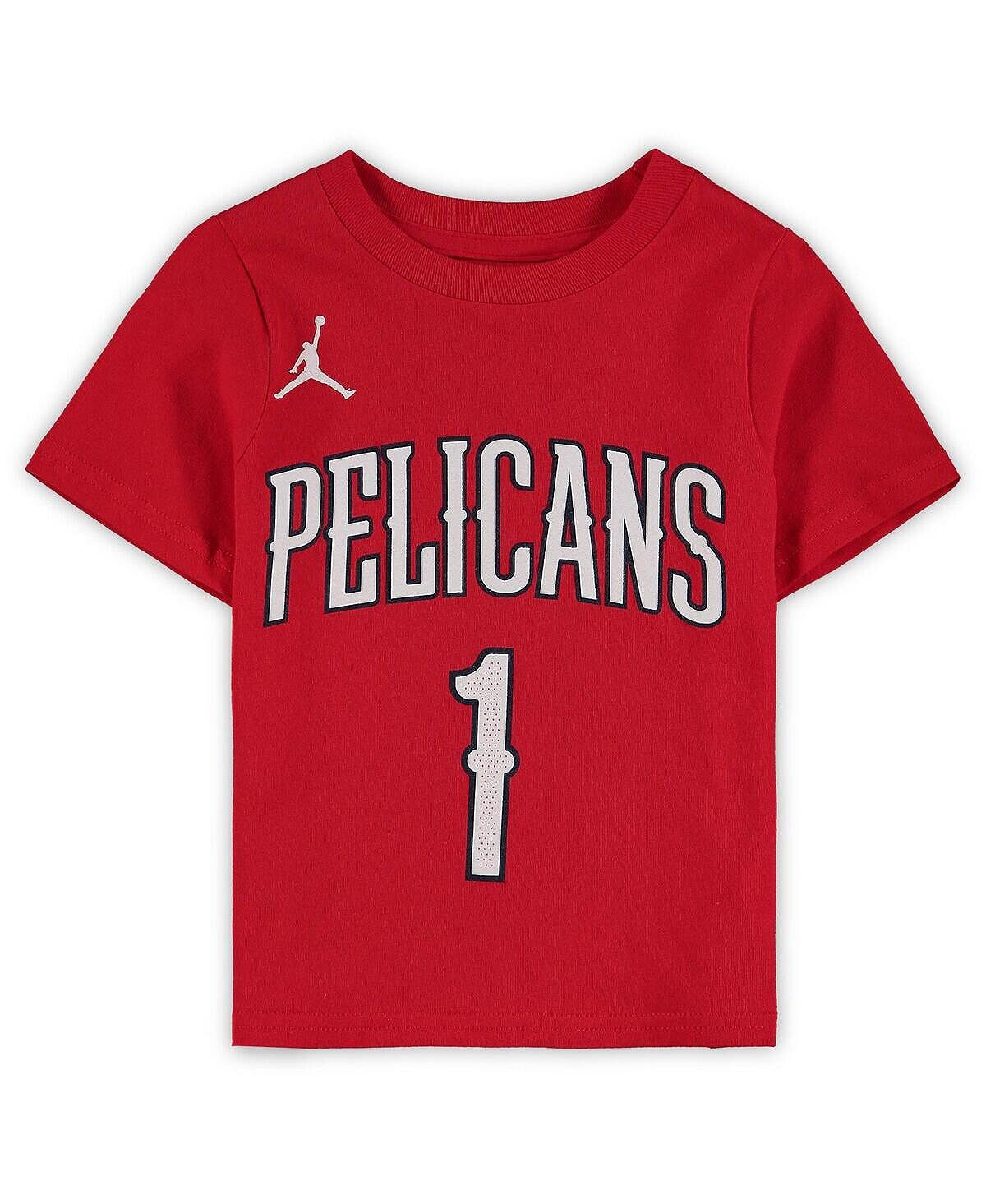 Красная футболка бренда Zion Williamson New Orleans Pelicans Statement Edition для мальчиков и девочек с именем и номером Jordan — фото 4