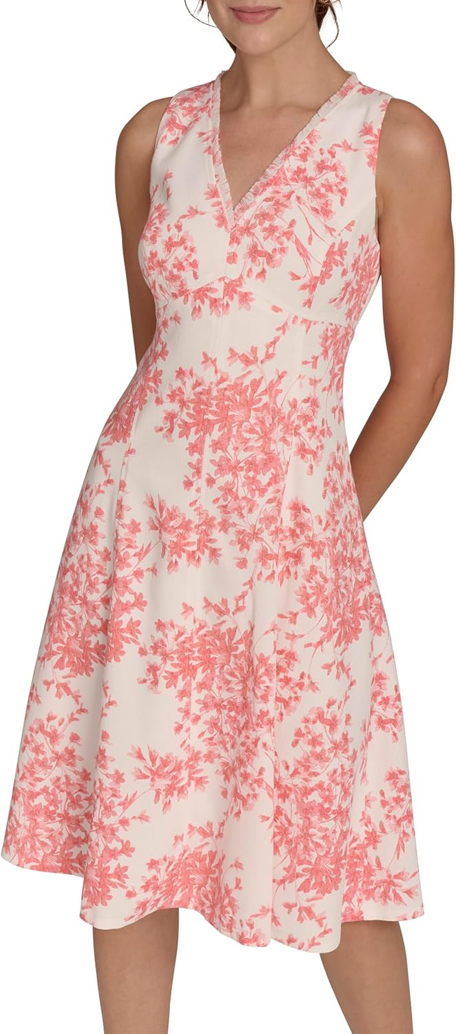 

Женское платье Tommy Hilfiger без рукавов с V-образным вырезом и расклешенной юбкой, Ivory/ Sherbet