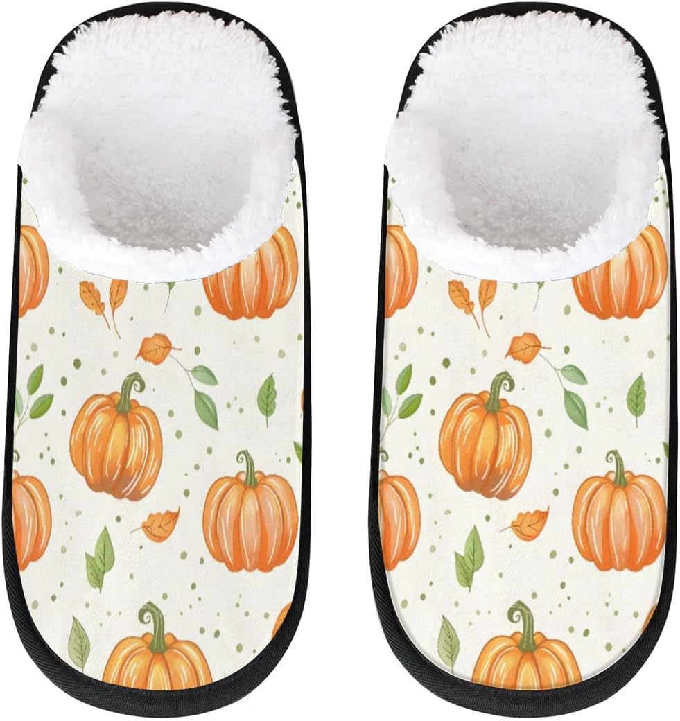 

Тапочки Gublec для женщин и мужчин, уютные с нескользящей подошвой, для дома, теплые плюшевые тапочки для дома, спальни и путешествий, Leaves Pumpkin