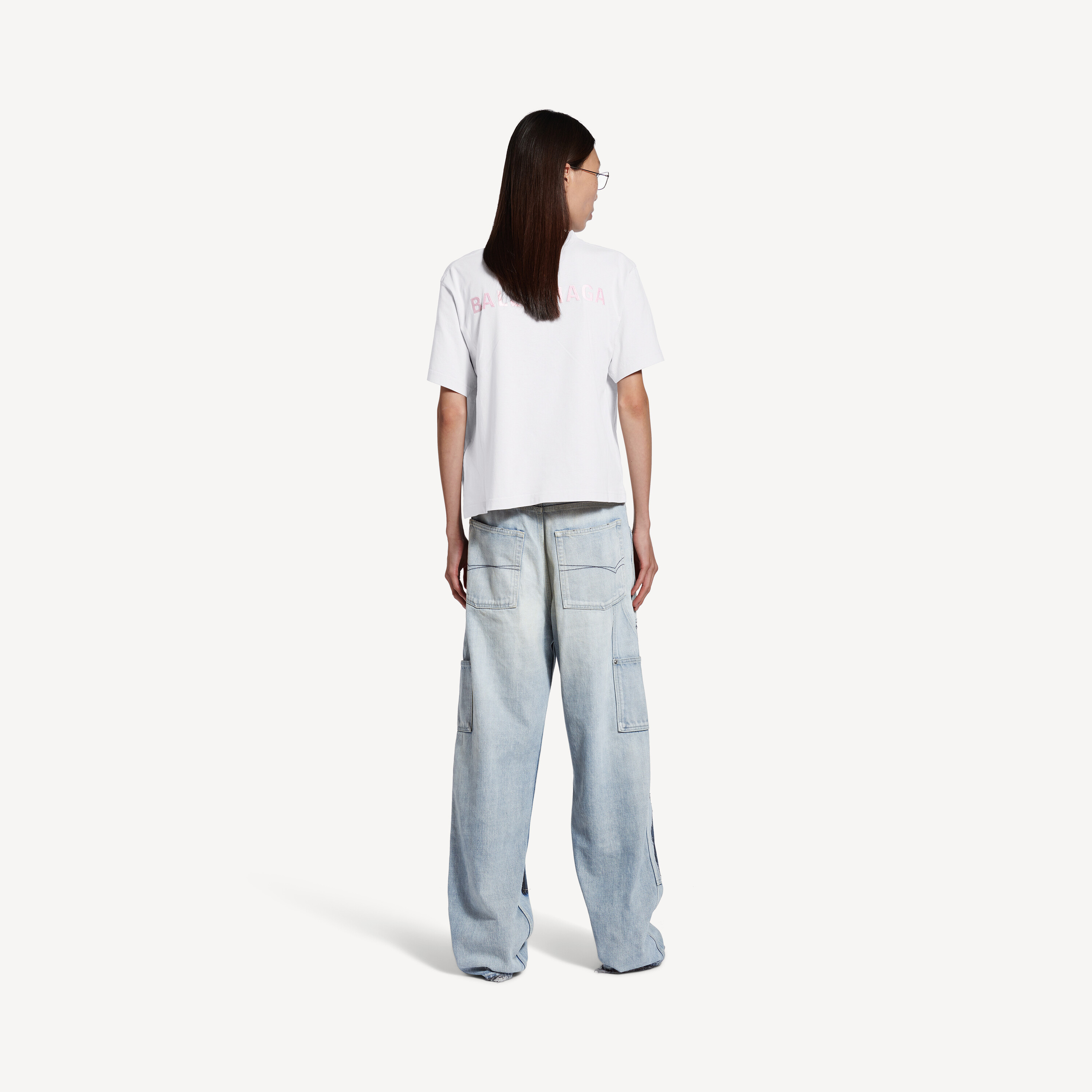 Женская футболка Balenciaga Back среднего кроя, грязно-белая — фото 4