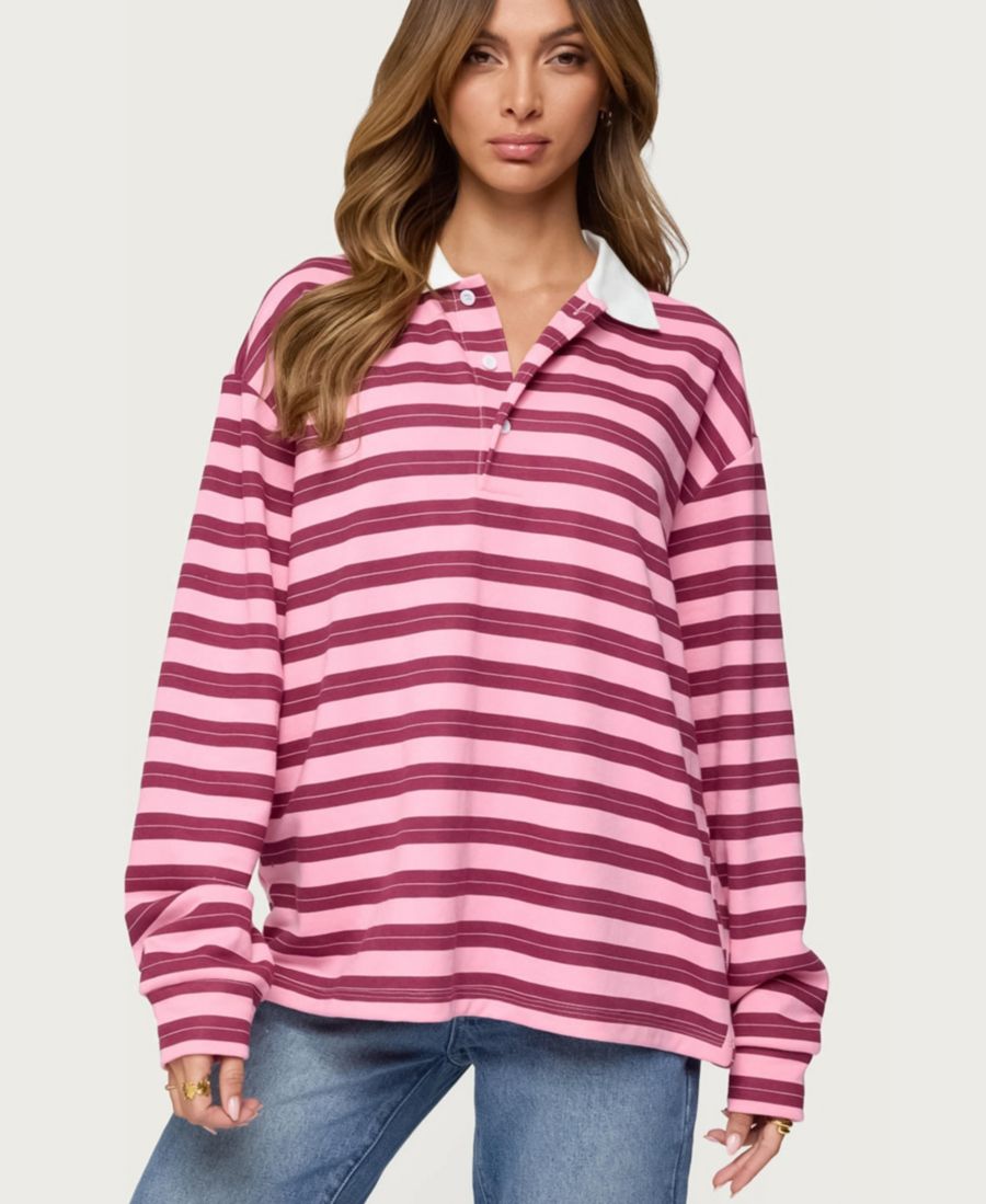 

Женская полосатая толстовка-поло Maureen Edikted, Pink, Розовый, Женская полосатая толстовка-поло Maureen Edikted, Pink