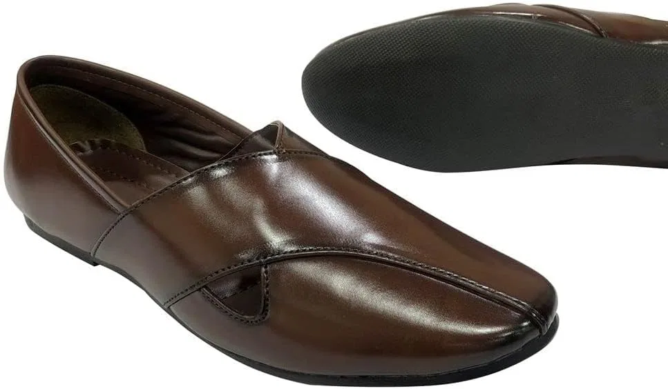 Shoe Bazar Мужские пенджабские джутти, индийские туфли, шервани, коричневые, дышащие, удобные — фото 4