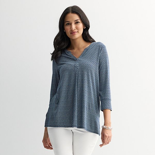 

Женская туника с 3/4 рукавом и разрезом на горловине Croft & Barrow, Navy Mini Tile, Синий, Женская туника с 3/4 рукавом и разрезом на горловине Croft & Barrow, Navy Mini Tile