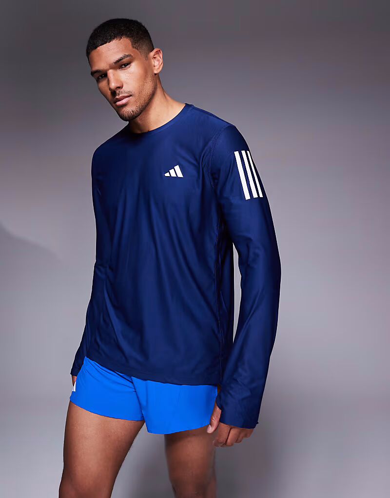 

Футболка с длинными рукавами Adidas Running Own The Run base темно-синего цвета Adidas Performance