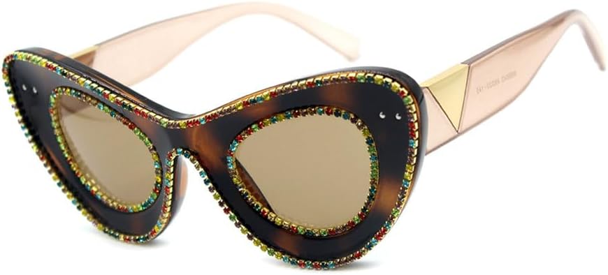 

Женские солнцезащитные очки «кошачий глаз» с бриллиантами, роскошные очки большого размера с цветными бриллиантами, модные солнцезащитные очки с защитой от УФ-излучения UV400 LVTFCO, 3