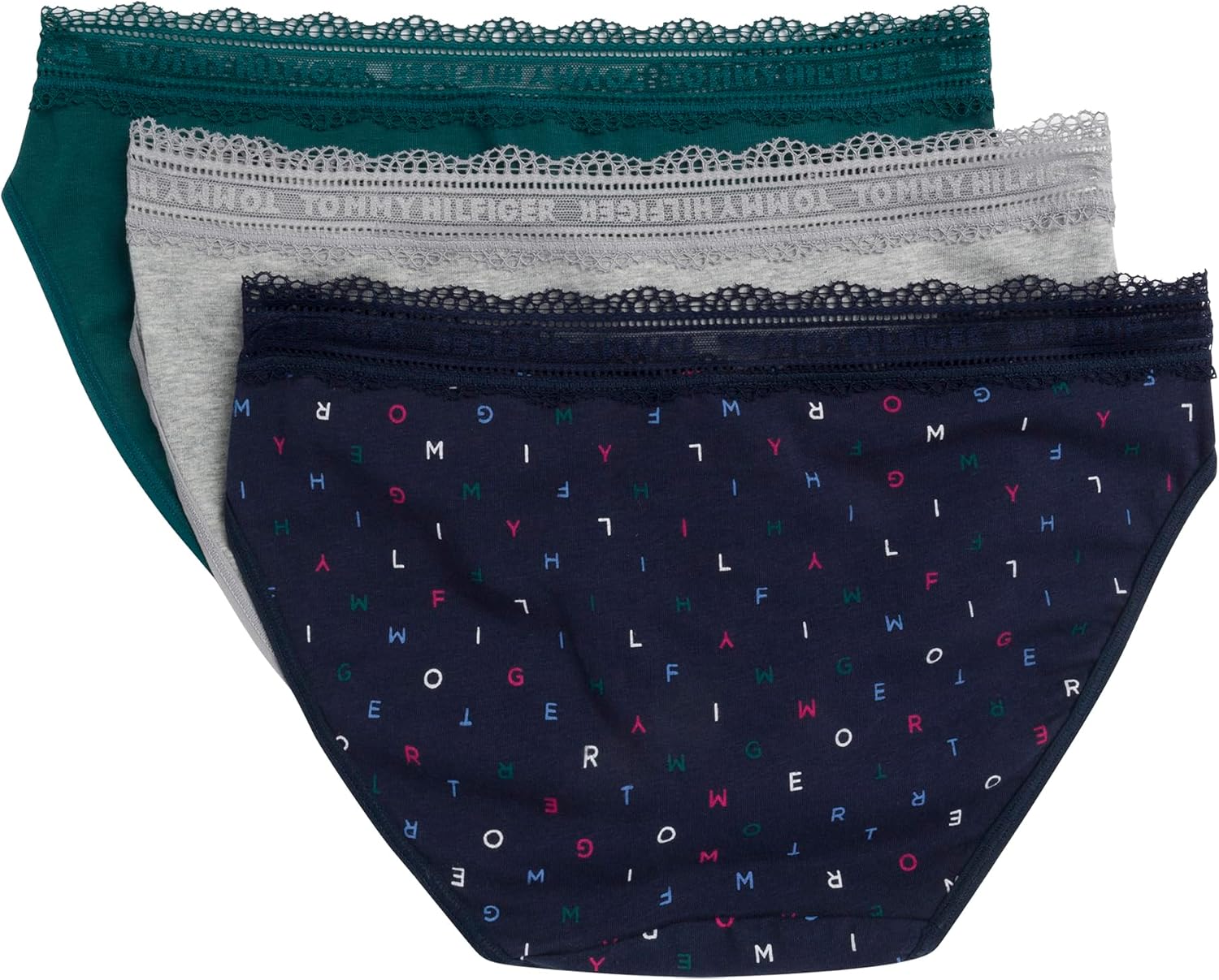 Комплект из 3 пар женского бикини-трусы Tommy Hilfiger из хлопкового кружева, Th Multi Sky Captain/Deep Teal/Heather Grey — фото 2