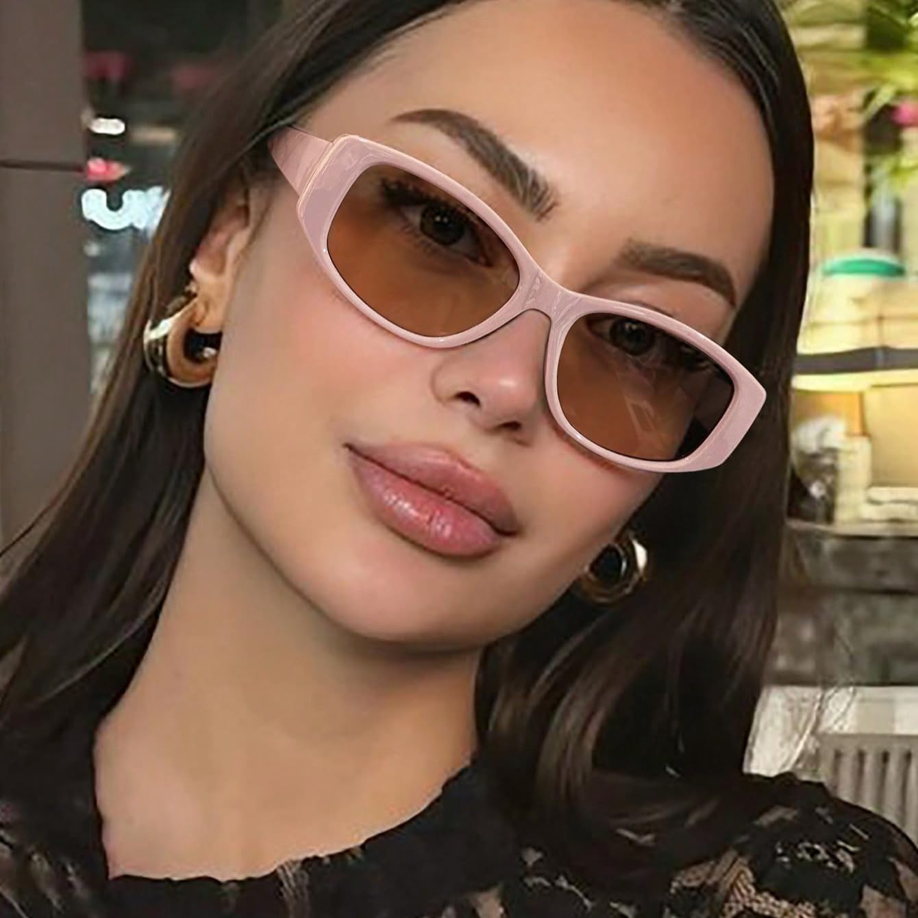 

Ретро-солнцезащитные очки в форме «кошачий глаз» для женщин — оправа из пластика нежно-розового цвета с коричневыми тонированными линзами, защита от УФ-излучения ENSARJOE, Pink/Brown