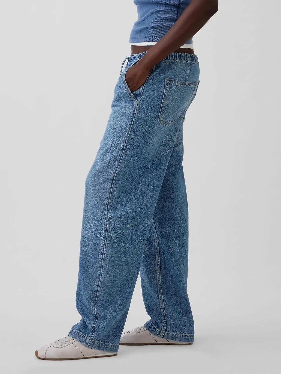 Gap женские джинсы бочонок на резинке, светло-индиго — фото 3