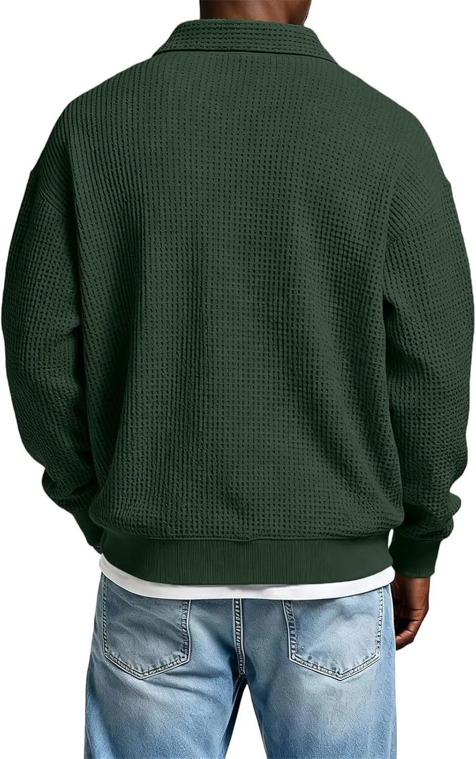Мужская поло с длинным рукавом Waffle Knit, Casual, Big and Tall, с стеганым воротником — фото 2