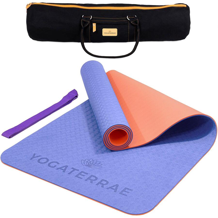 

YOGATERRAE Коврик для йоги PURPLE CORAL из термопластичного эластомера с эластичным ремешком + хлопковая сумка для переноски