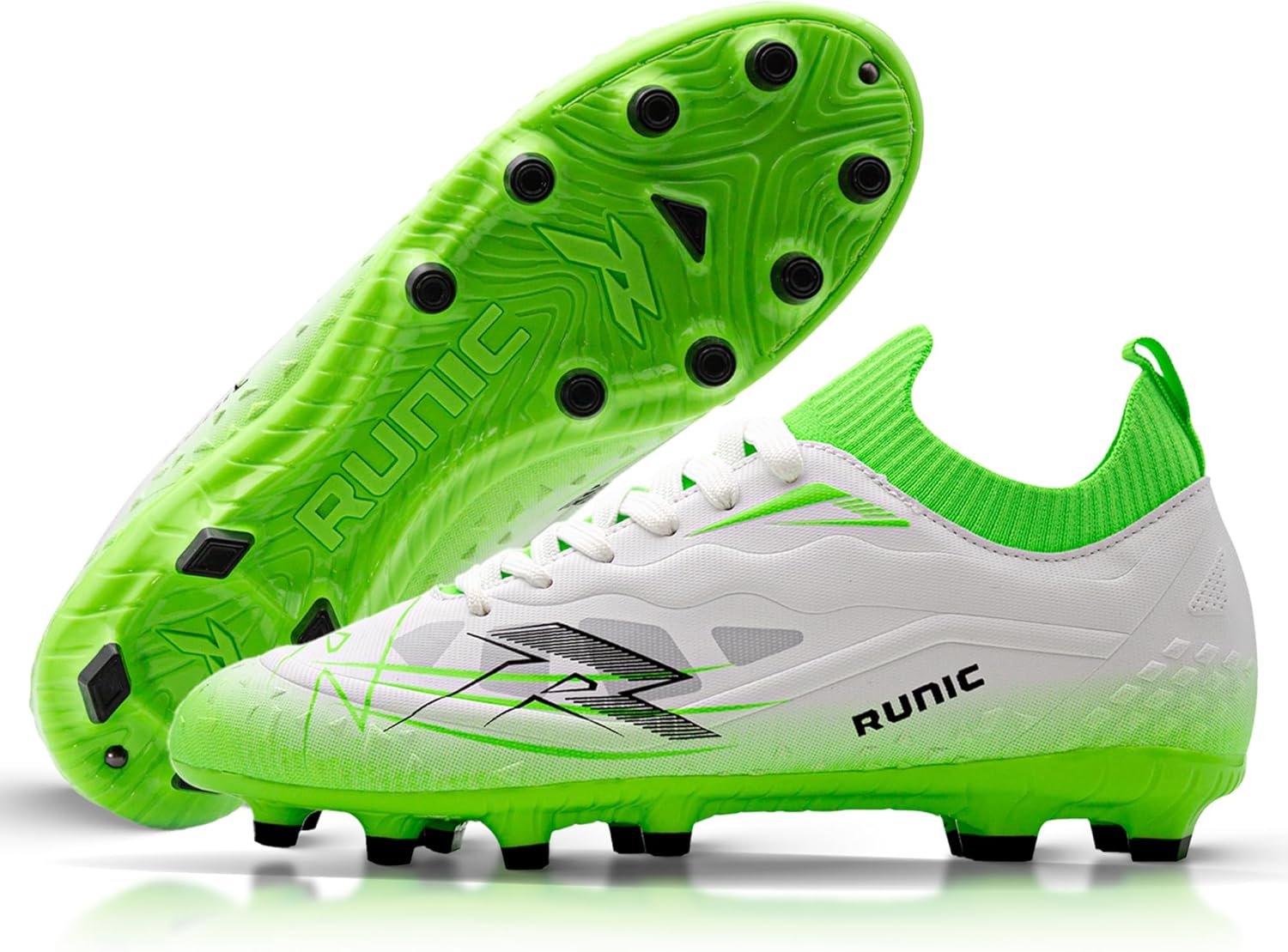 

Мужские футбольные бутсы - легкие, для скорости и сцепления - носок вокруг щиколотки для контроля, комфорта и устойчивости на всех полях Runic, белый/зеленый