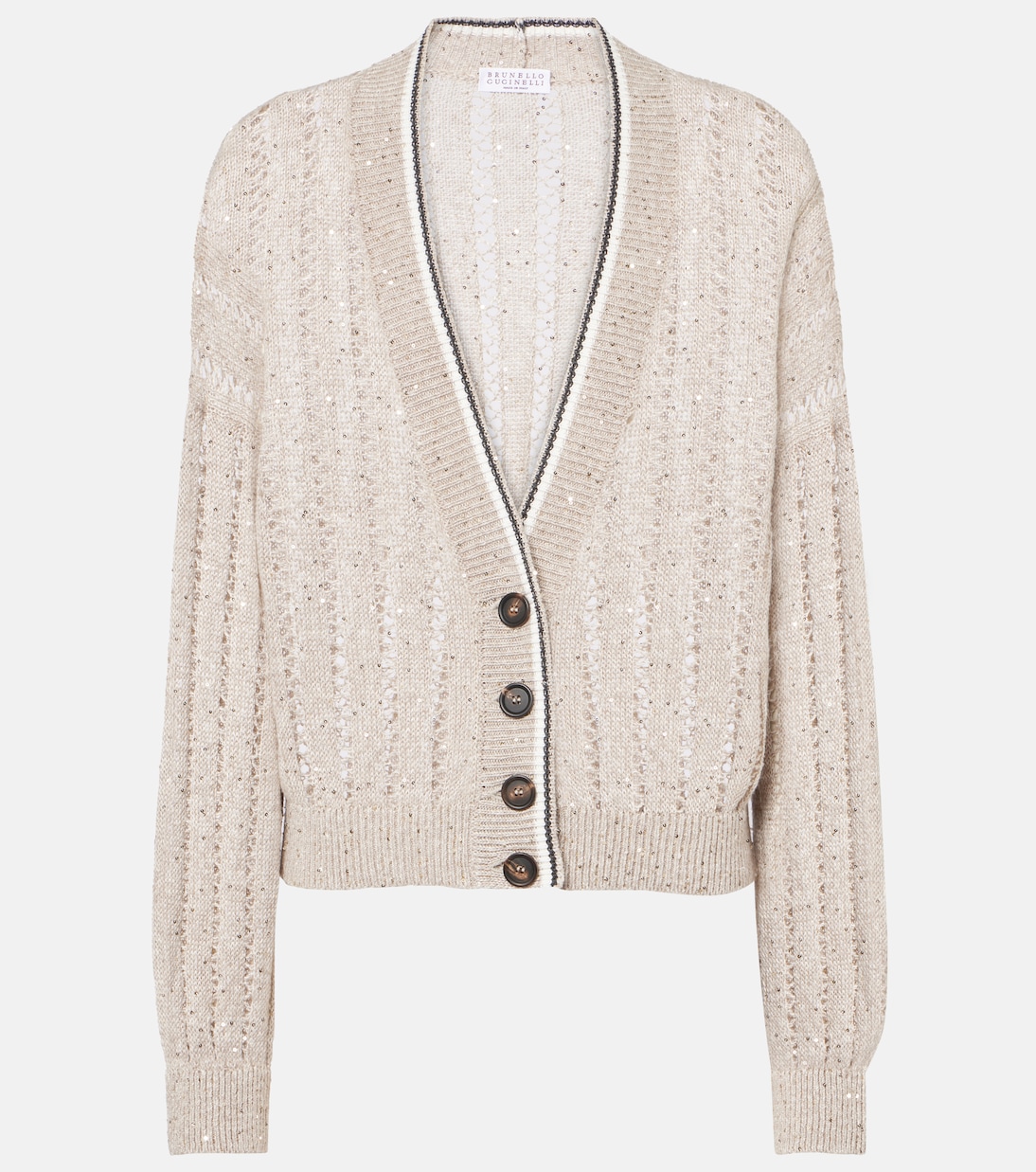 

Полосатый кардиган из смесовой льняной ткани Brunello Cucinelli, Beige Freddo + Lignite + Panama