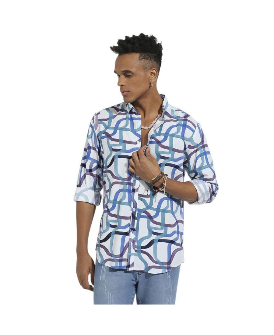 

Мужская рубашка на пуговицах с абстрактным принтом Campus Sutra, White