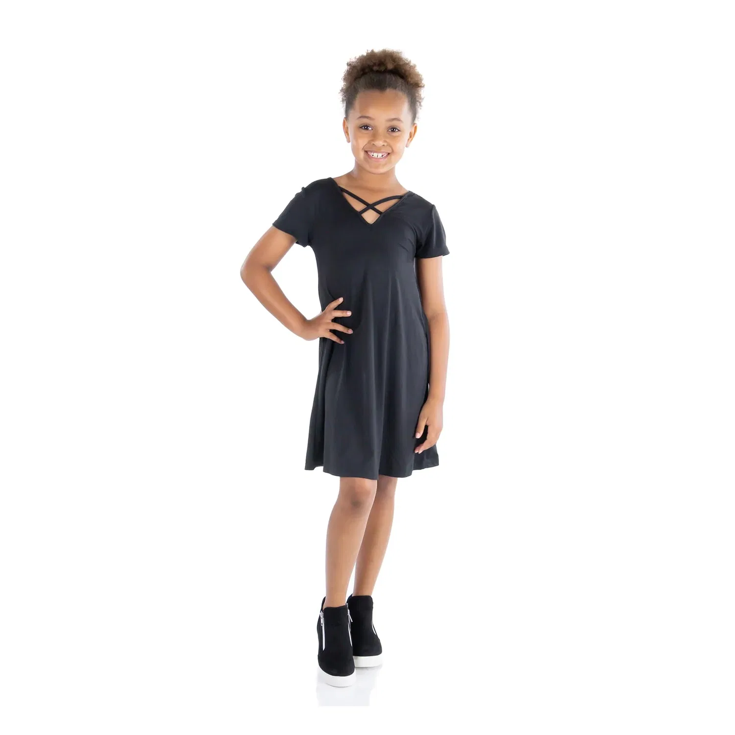Платье-футболка с коротким рукавом для девочек 24sevenkid 24seven Comfort Apparel, черный — фото 2