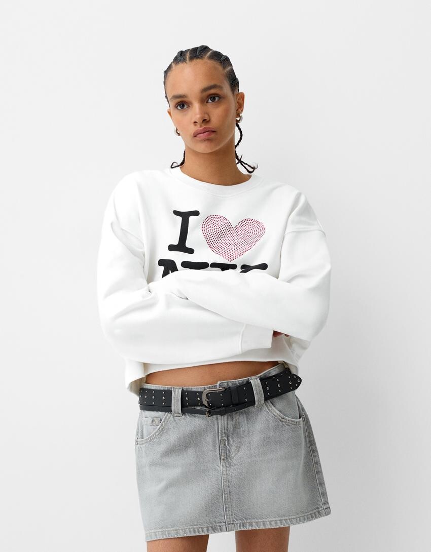 

Длинный рукав с принтом свитера Bershka, белый