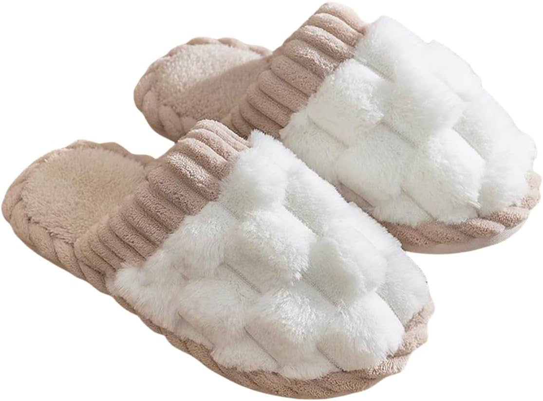 

Женские плюшевые тапочки в клетку, теплые уютные нескользящие тапочки, удобная домашняя обувь, зимние мужские Generic, белый