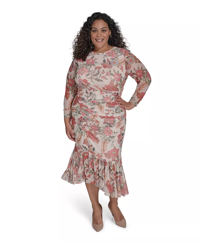 

Платье-футляр с длинными рукавами и сетчатыми вставками размера Plus Size Vince Camuto, слоновая кость/кремовый