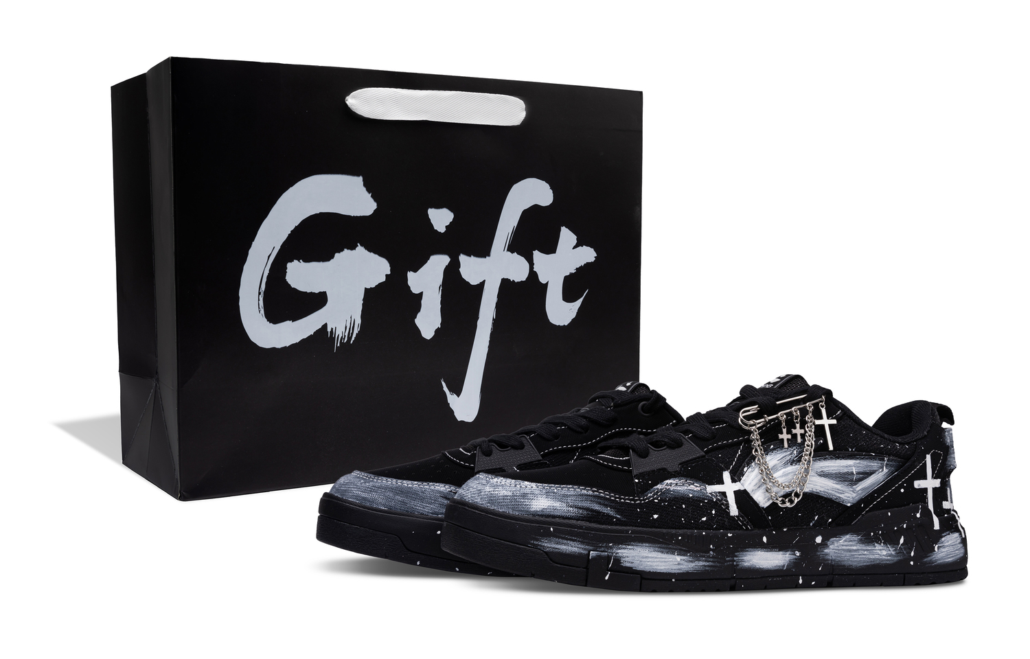 

LINING ЛиНинг Юань Чу противоскользящие, легкие и дышащие низкие скейтерские кроссовки мужские черно-белые - подарочная упаковка, цвет GIFT Box