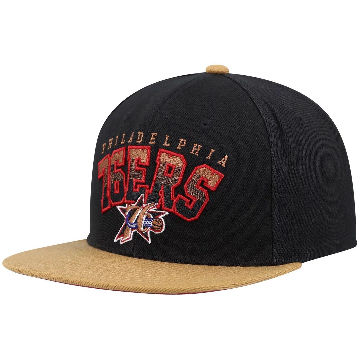 

Мужская кепка Snapback Mitchell & Ness Black/Tan Philadelphia 76ers из твердой древесины с градиентом и надписью