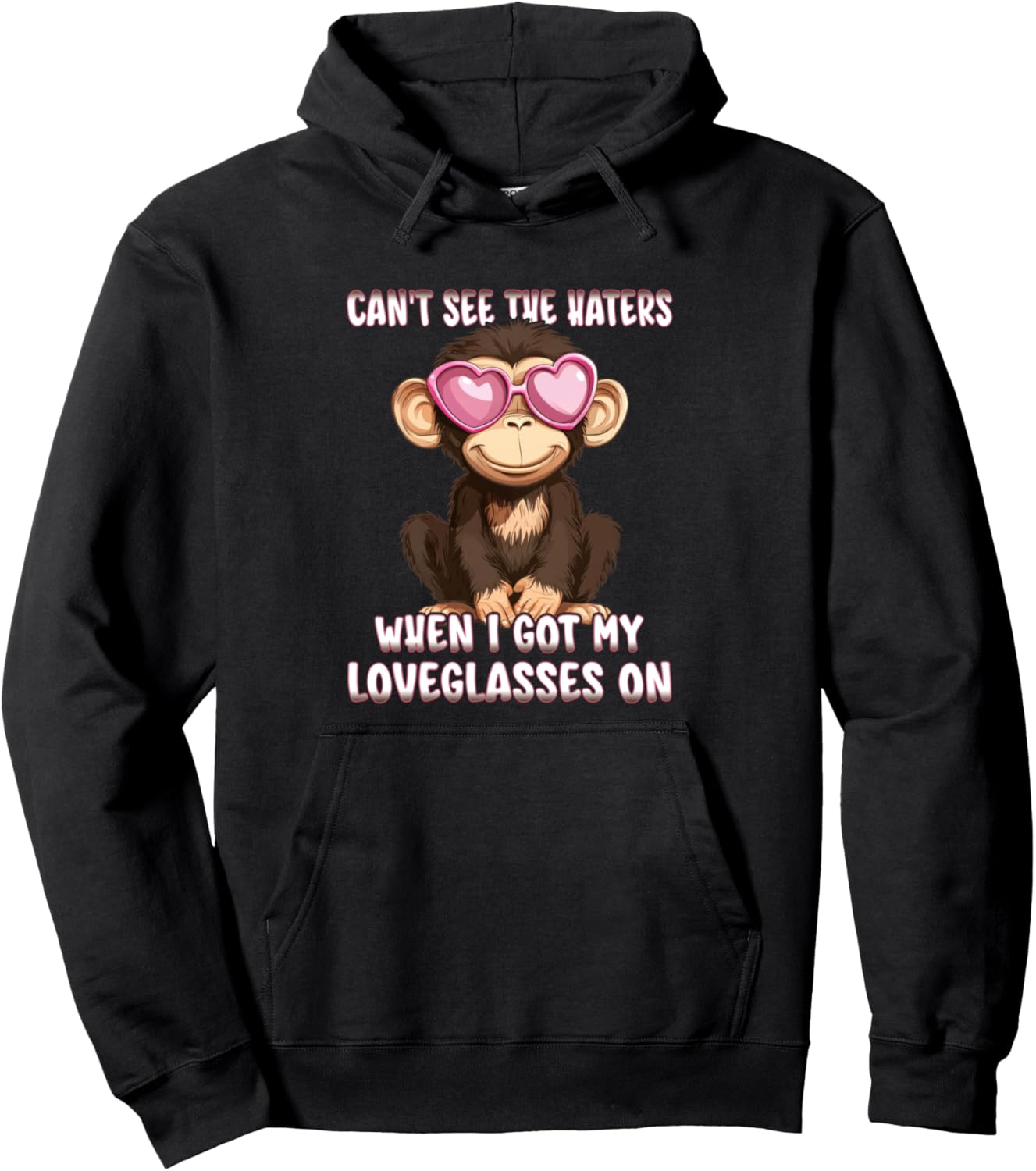 

Не вижу хейтеров. Очки Loveglasses на обезьяне. Худи с очками в форме сердца Positive Vibes Heart Glasses Monkey Humor, черный