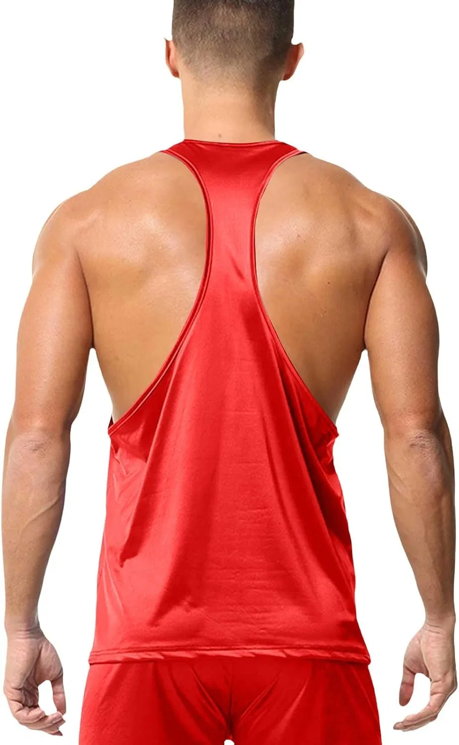 Мужской топ-борцовка с V-образной спинкой, Quick Dry, Red — фото 3