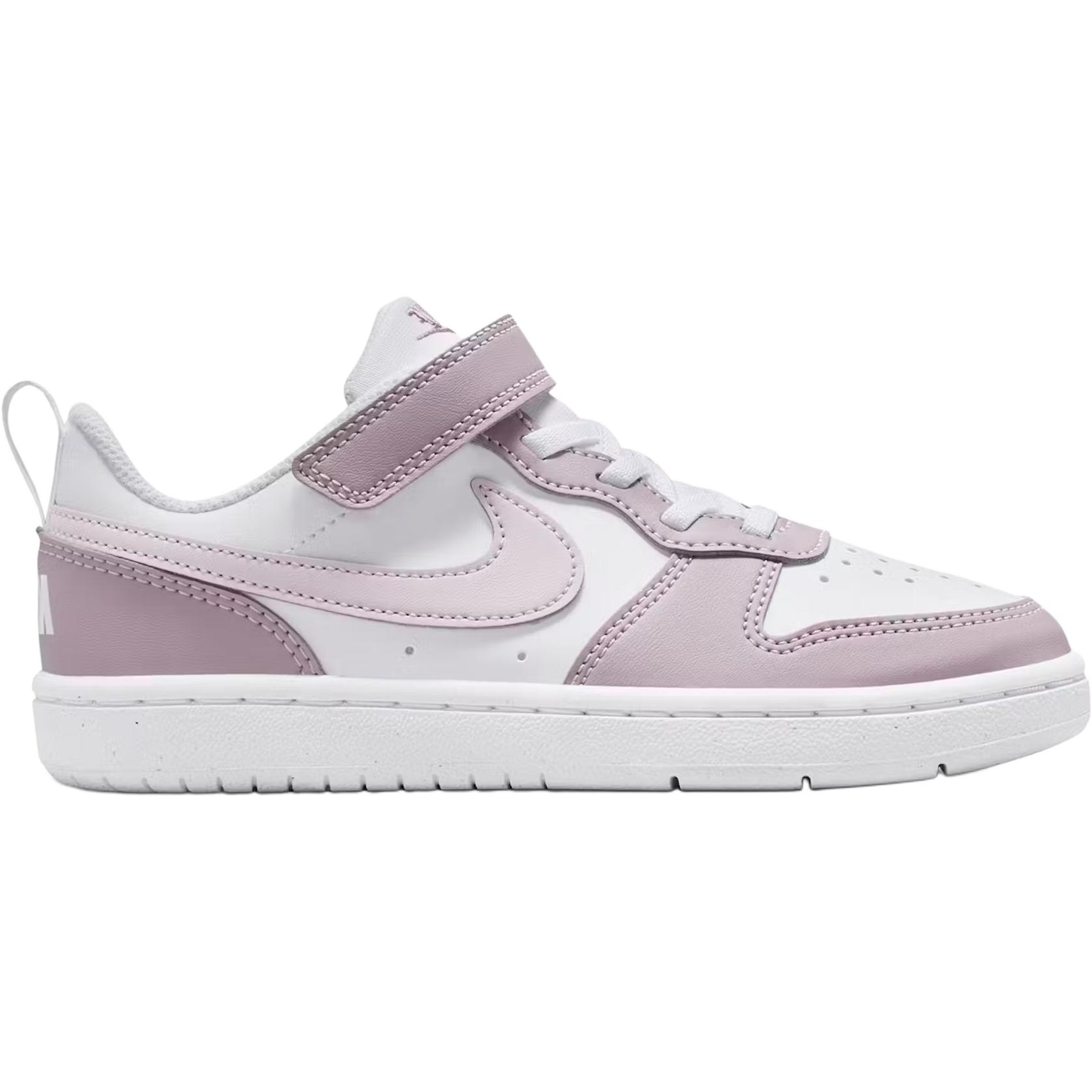 Court Borough устойчивые к истиранию низкие детские скейтбординг кроссовки White Purple для детей 3-7 лет Nike, белый/фиолетовый — фото 3