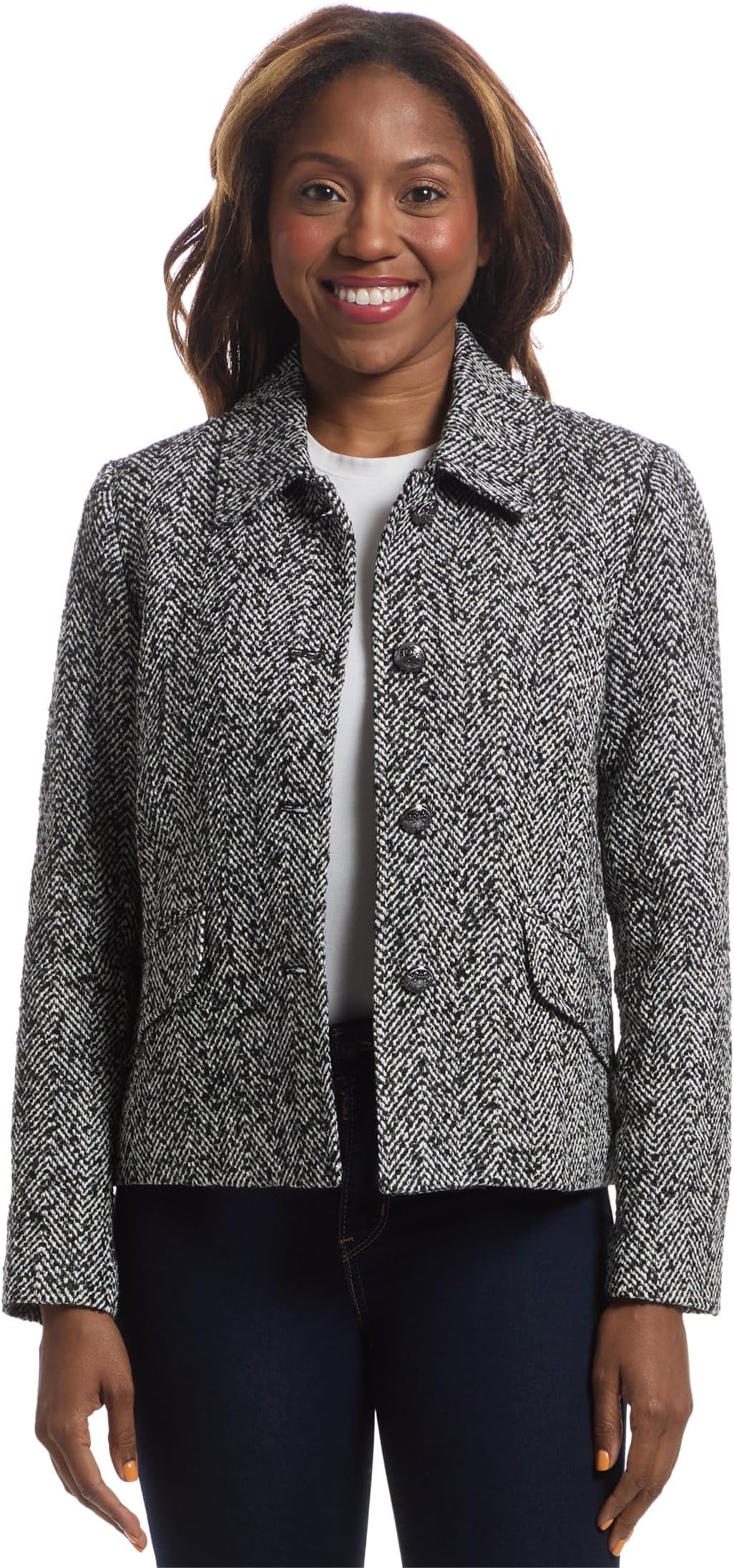 

Женская куртка Power Play с застежкой на пуговицы и узором ёлочка с карманами с клапанами Elliott Lauren, Grey Multi